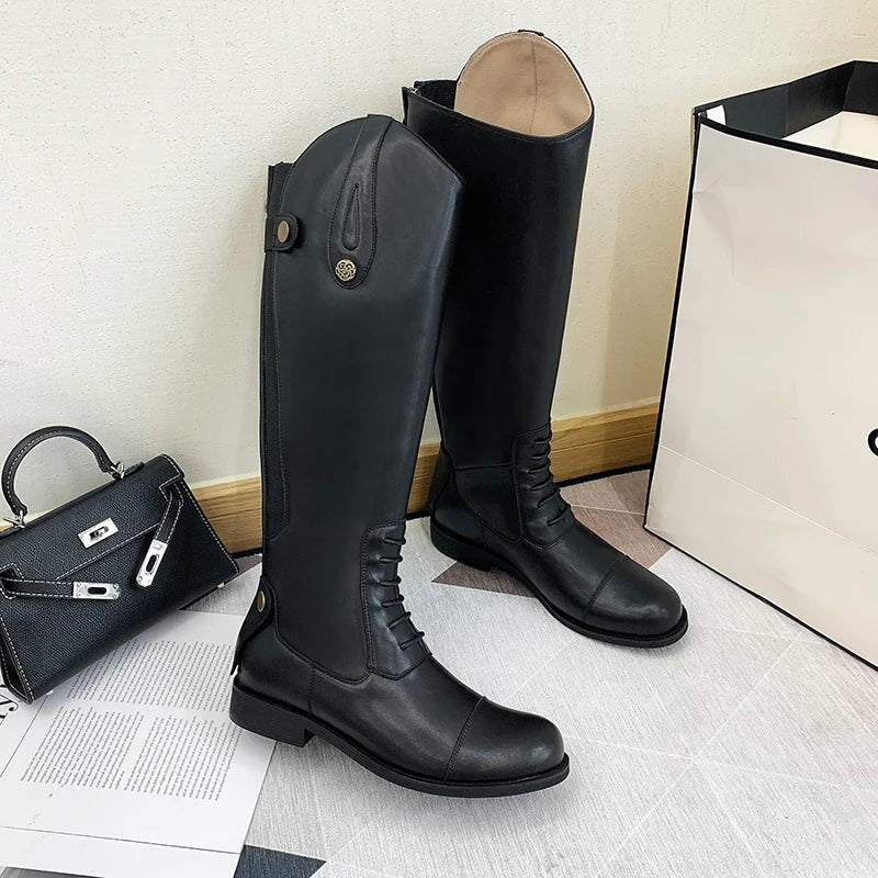 Knee-High Premium Leather Waterproof Non-Slip Riding Boots for Women