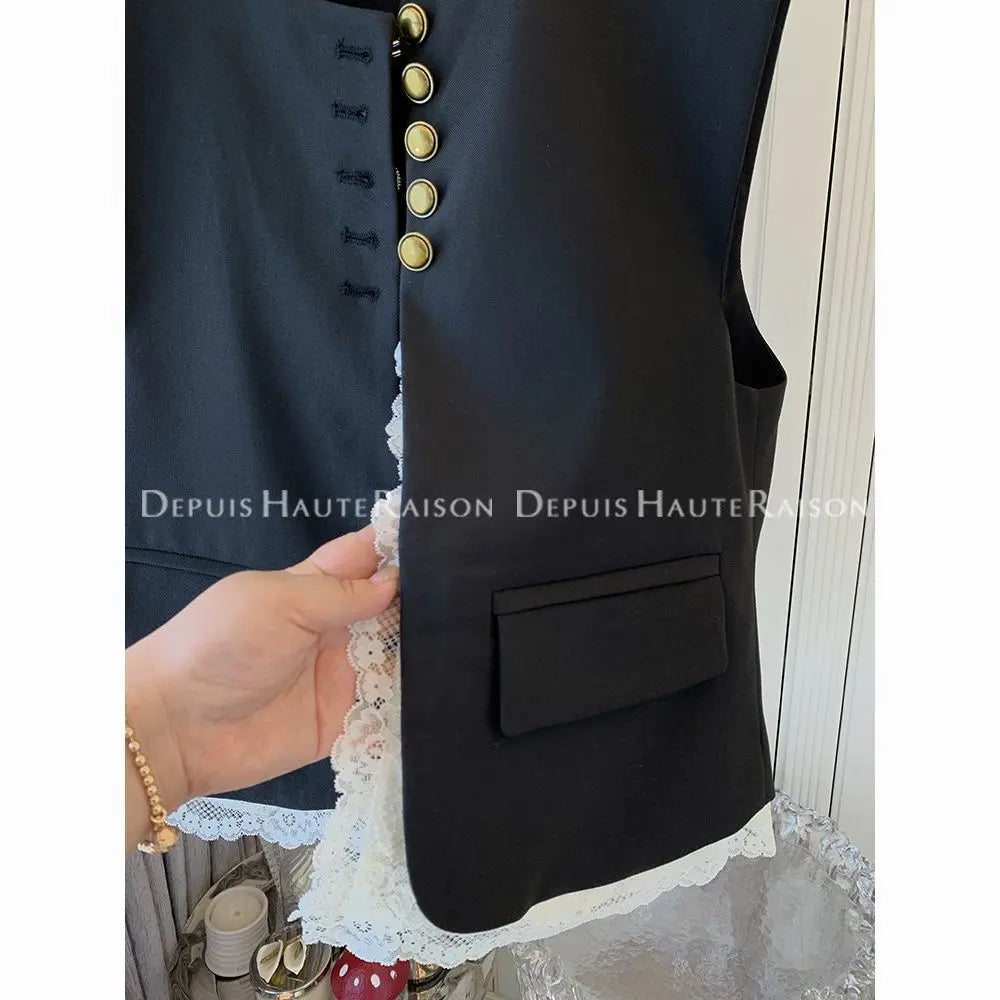 Premium Elegant Lace Two Piece Suit Vest Set for Women
