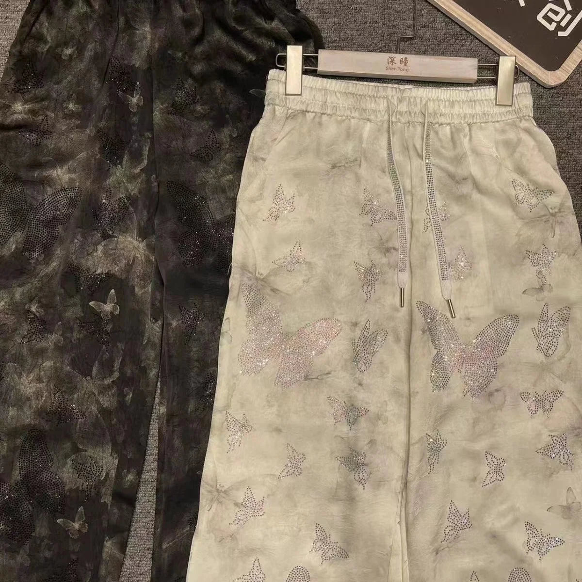 Sparkling Sequin Satin Wide Leg Casual Pants for Women