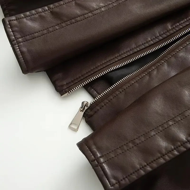 Cropped Oversized Black Leather Bomber Jacket for Women
