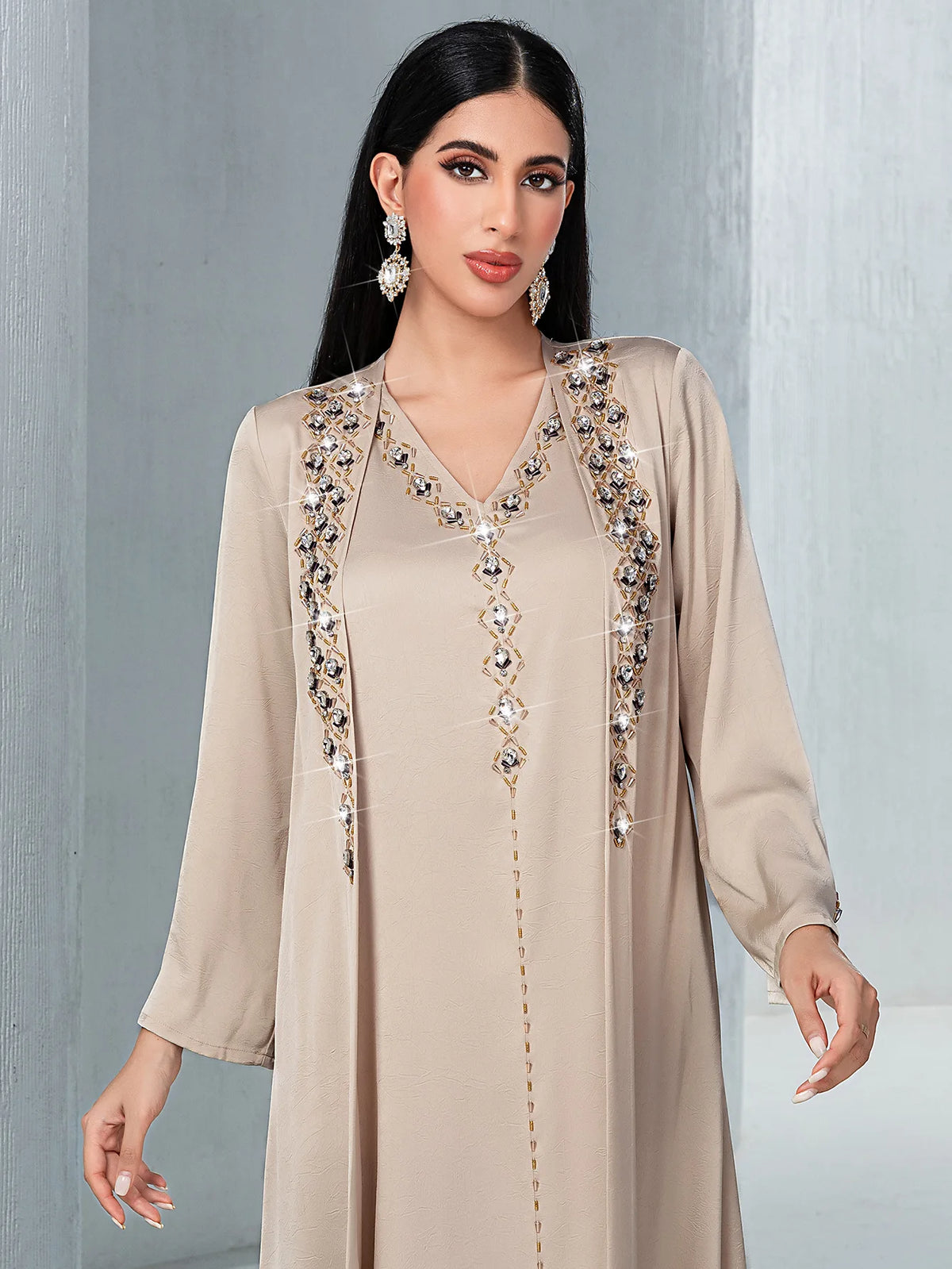 Diamond Embellished Two Piece Abaya Set for Women