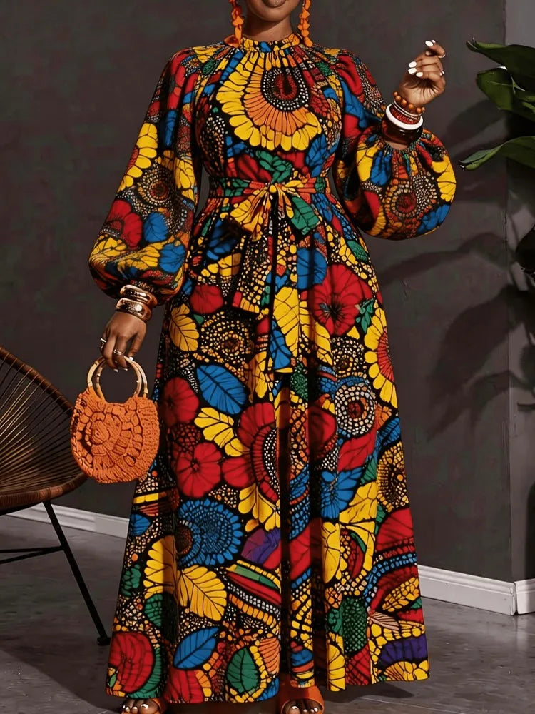 Traditional African Print Dashiki Maxi Dress for Women