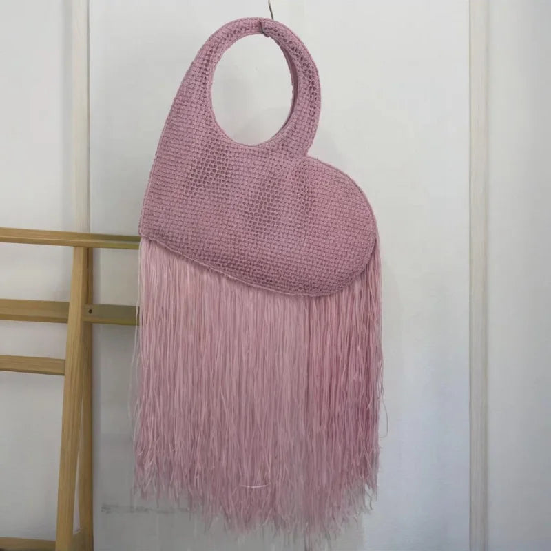 Creative Love Woven Underarm Bag Bohemian Tassel Fashion Design Large Capacity Handheld Beach Bag Hand-woven Tassel Women's Bag