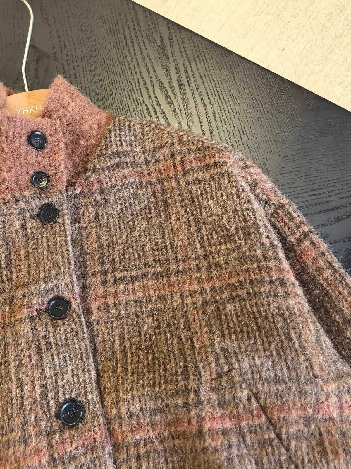 Vintage Plaid Wool Blend Stand Collar Jacket for Women