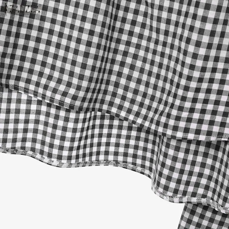 Gingham Blouse And Wide Leg Pants Set