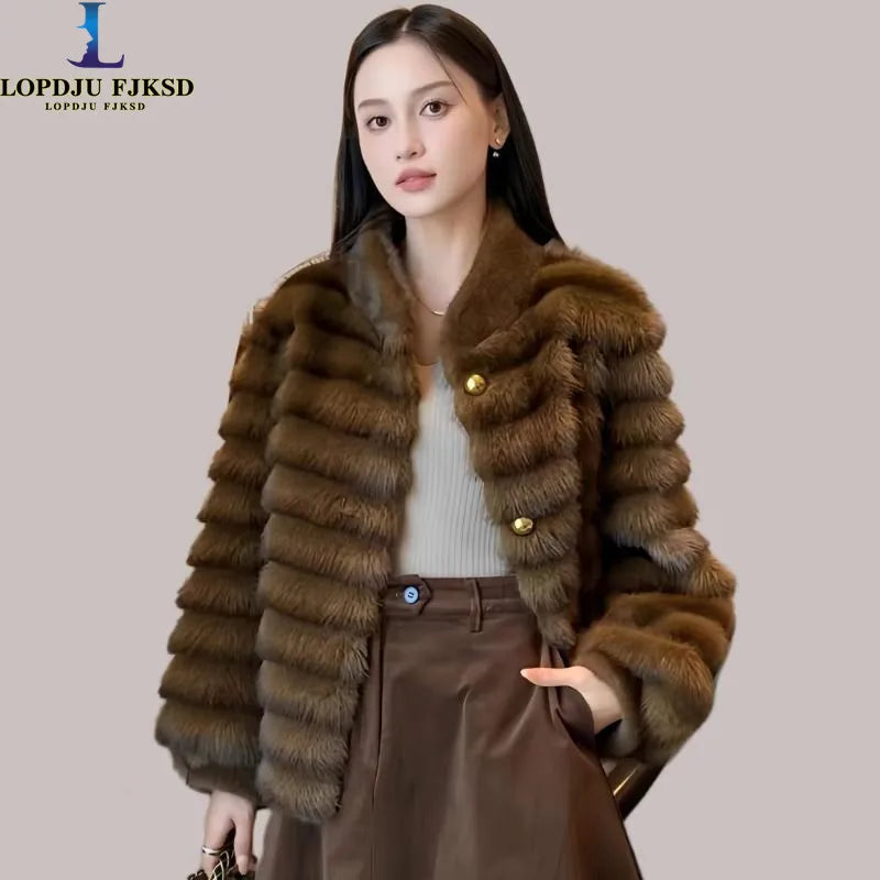 Faux Fur Coat for Women,Single Breasted Jacket,Thicken Warm,High Quality,Preppy Style, Female Clothes,New,Winter,2025