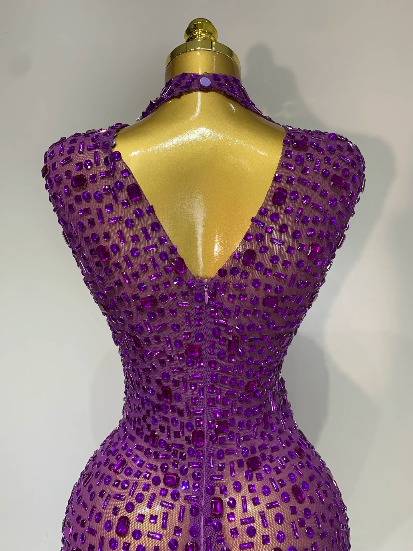 Sparkly Gold Rhinestone Sleeveless Stretch Long Dress Women Sexy Mesh Celebrate Evening Prom Birthday Dress Photo Shoot Wear