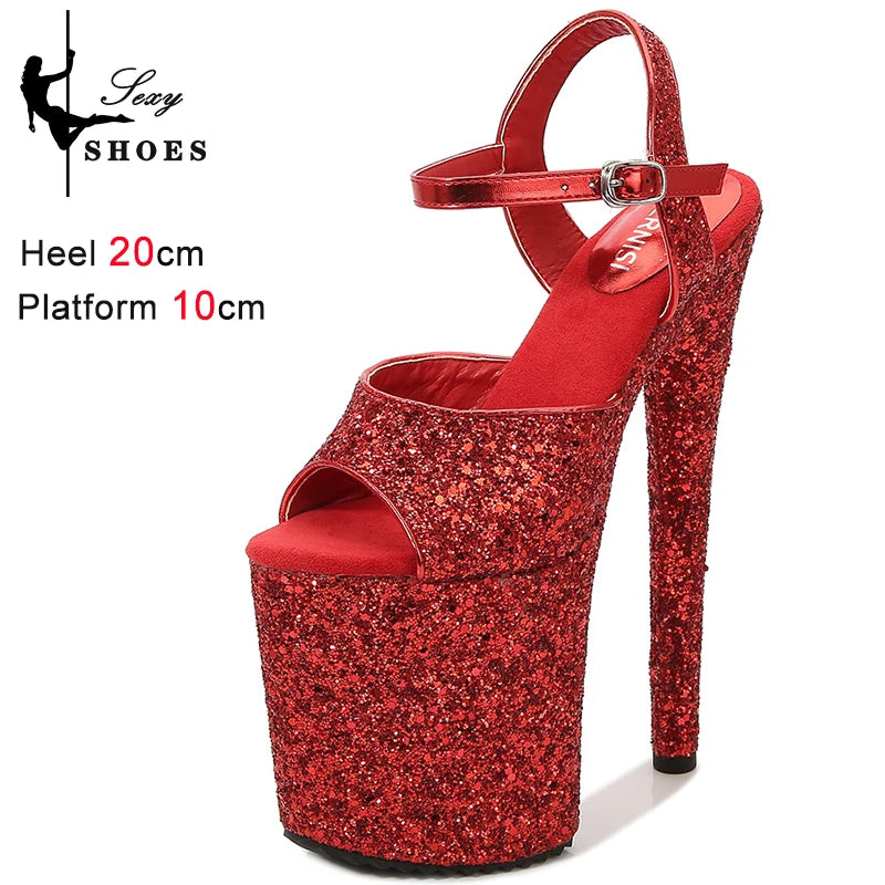 Elegant Sequined Gold High Heel Platform Sandals for Women