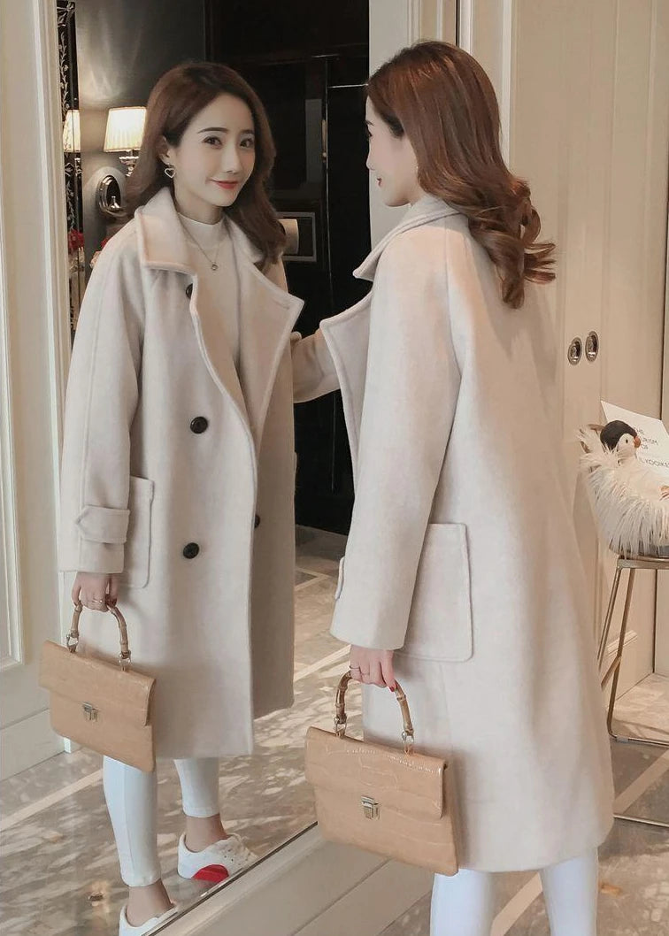 Padded Mixtures Jacket Woman Long Loose Cotton Wool Blend Coat for Women Pink Elegant Outerwears New in Novelty High Quality Hot