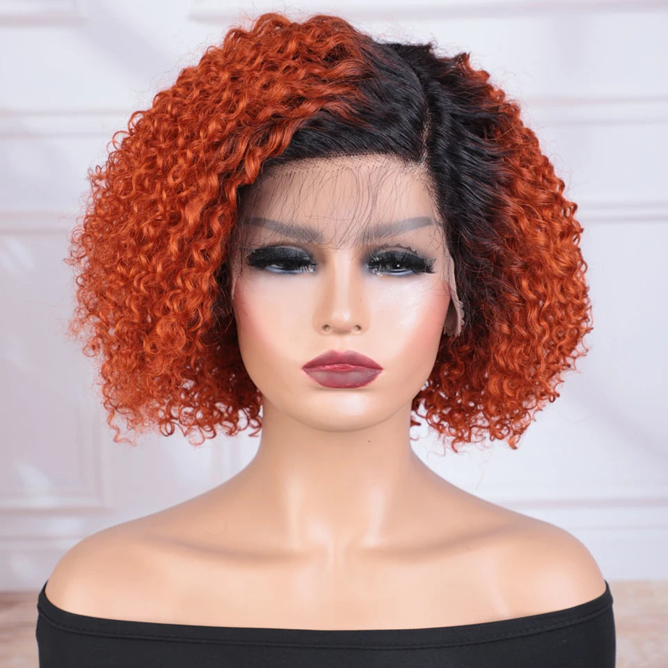Short Curly Bob Lace Front Human Hair Wig for Women