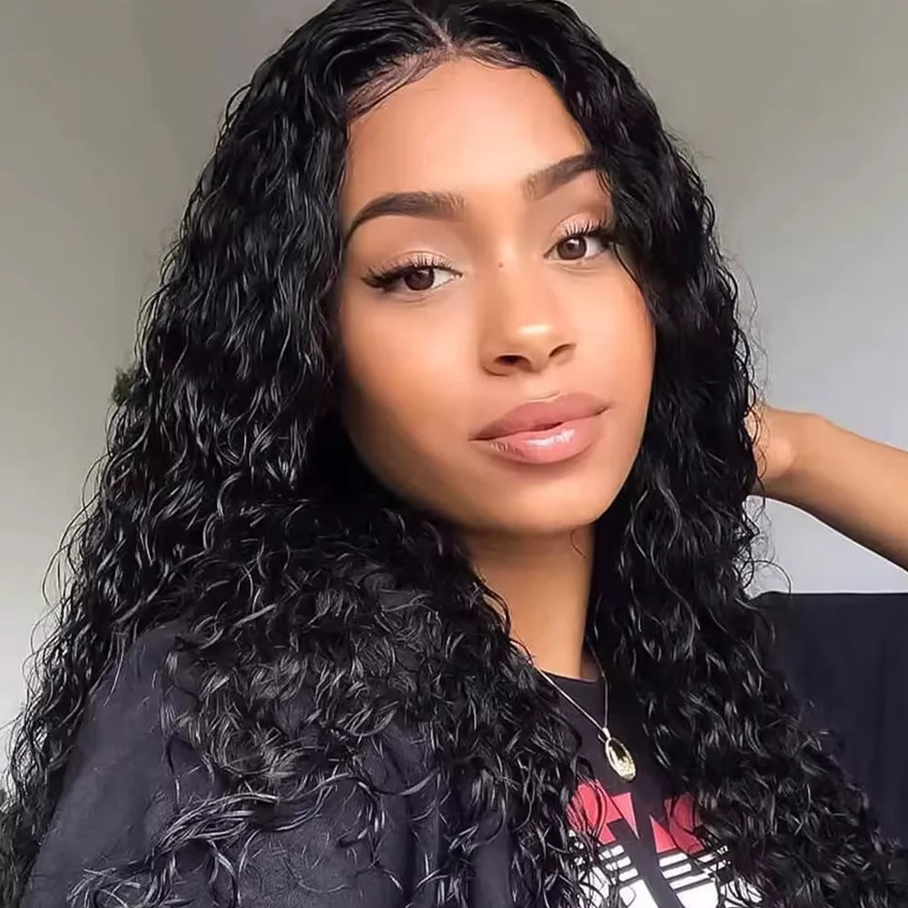 Deep Wave Brazilian Glueless Human Hair Lace Front Wig For Women
