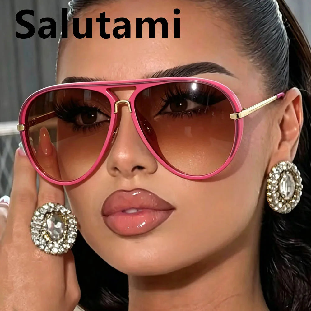 Green Pink Gradient Oval Sunglasses