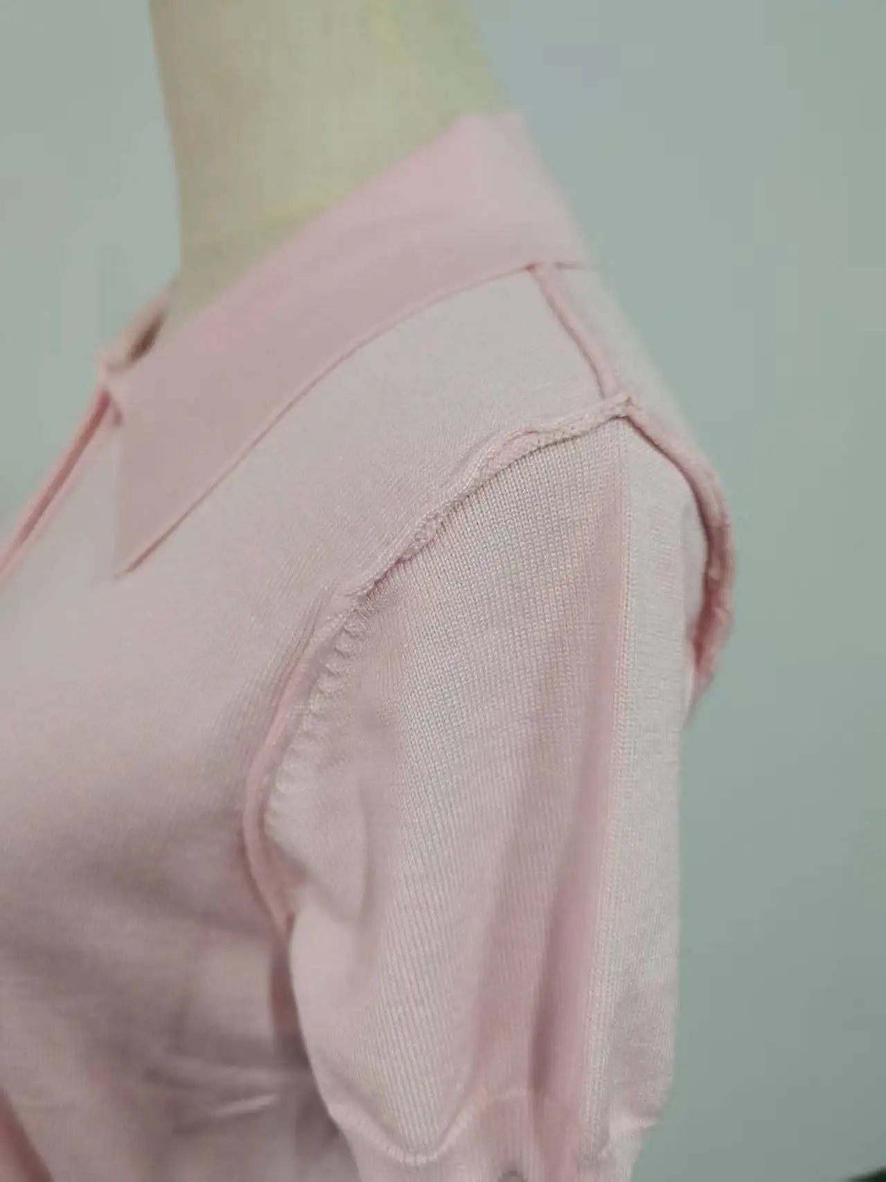 Casual Slim Fit Pink Breathable Knit Polo Top For Women