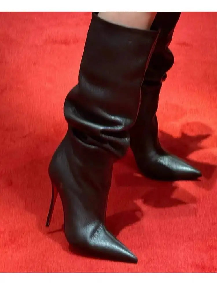 Pointed Toe Slim High Heel Knee High Boots for Women