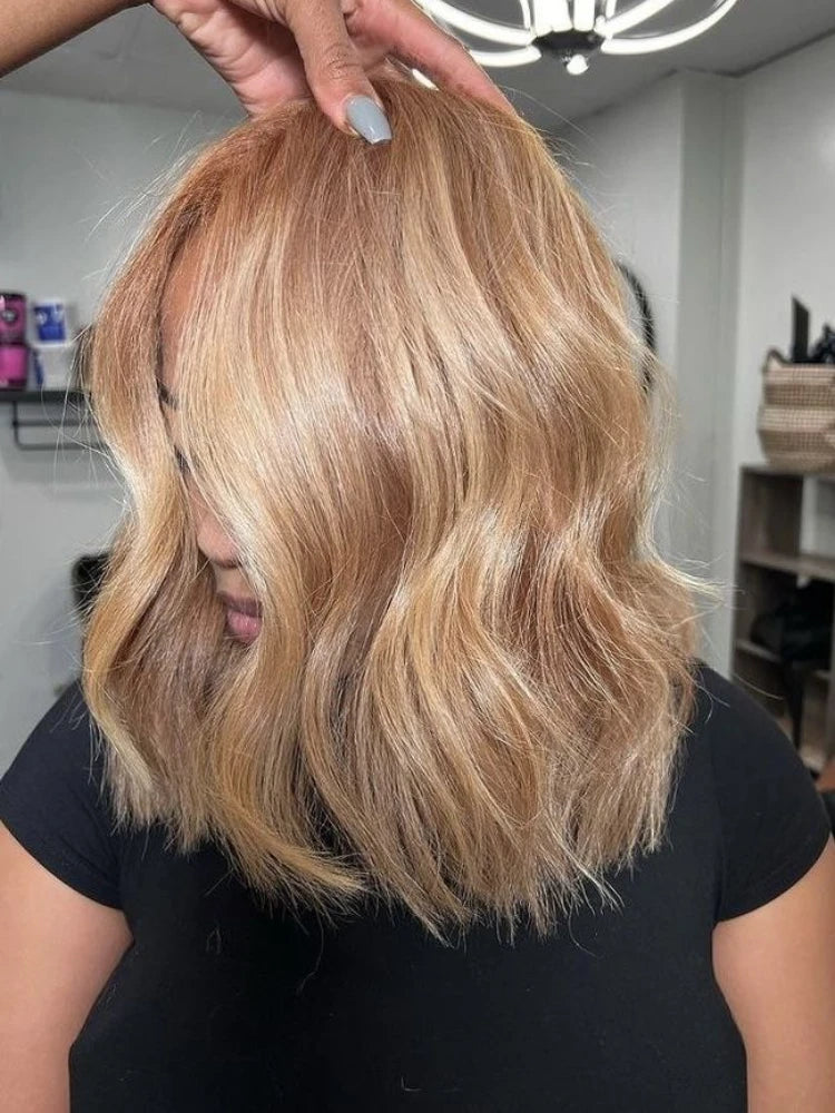 Honey Blonde Shadow Root Body Wave Bob Lace Front Wig for Women