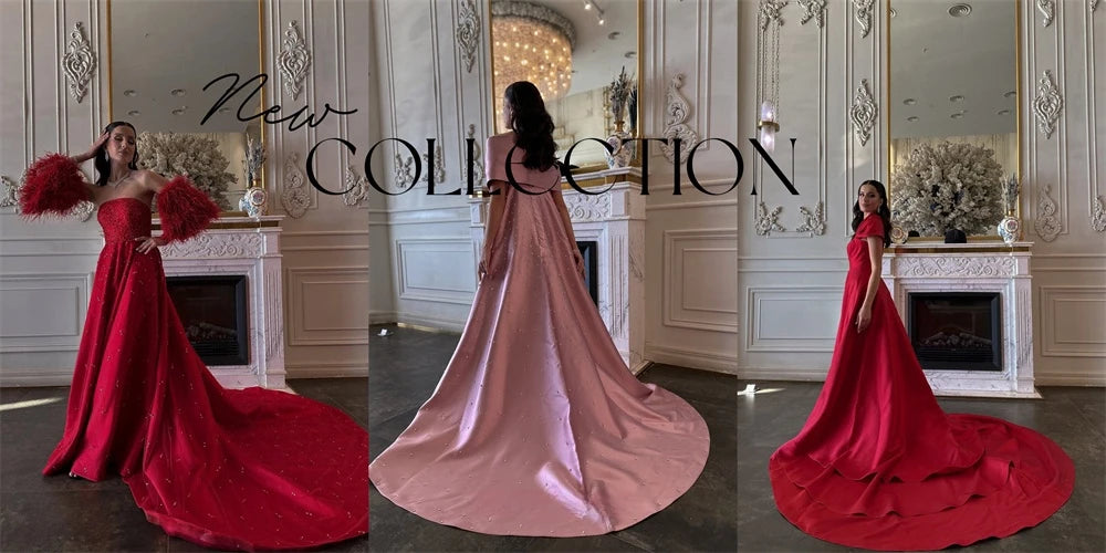 Crystal Embellished Satin Evening Dress