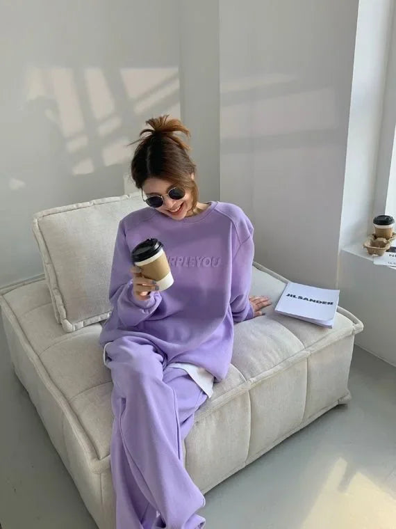 Thick Tracksuit Women Two Pieces Set Sweatshirts Pullover Hoodies Pockets Pants Suit Trousers Sports Matching Sets Autumn Spring