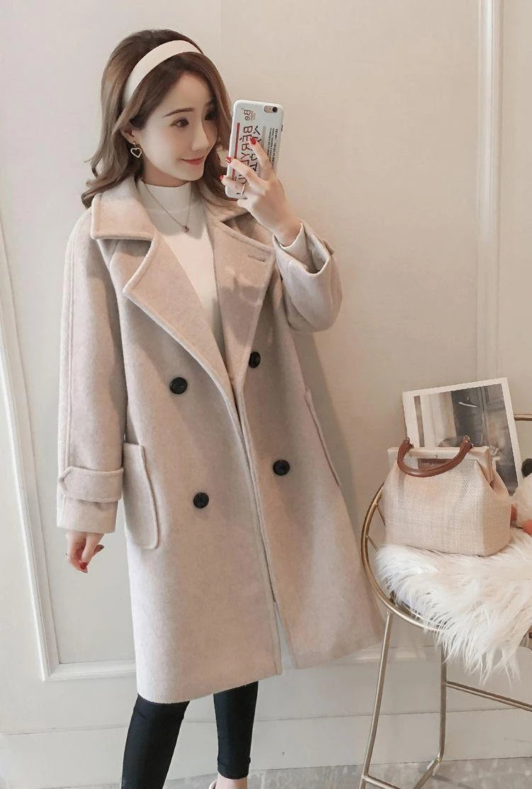 Padded Mixtures Jacket Woman Long Loose Cotton Wool Blend Coat for Women Pink Elegant Outerwears New in Novelty High Quality Hot