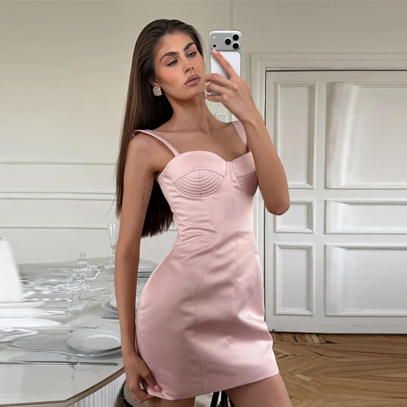 Solid Strapless Slim Fit Summer Mini Dress for Women