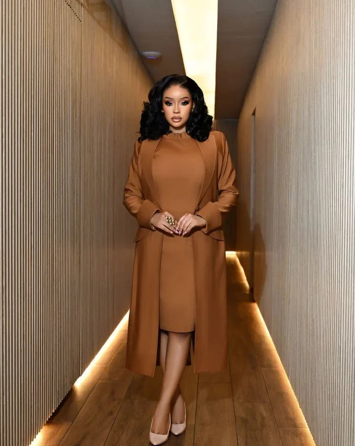 Long Sleeve Blazer and Dress Two Piece Set for Women
