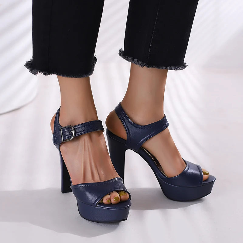 High Heel Peep Toe Square Platform Sandals for Women