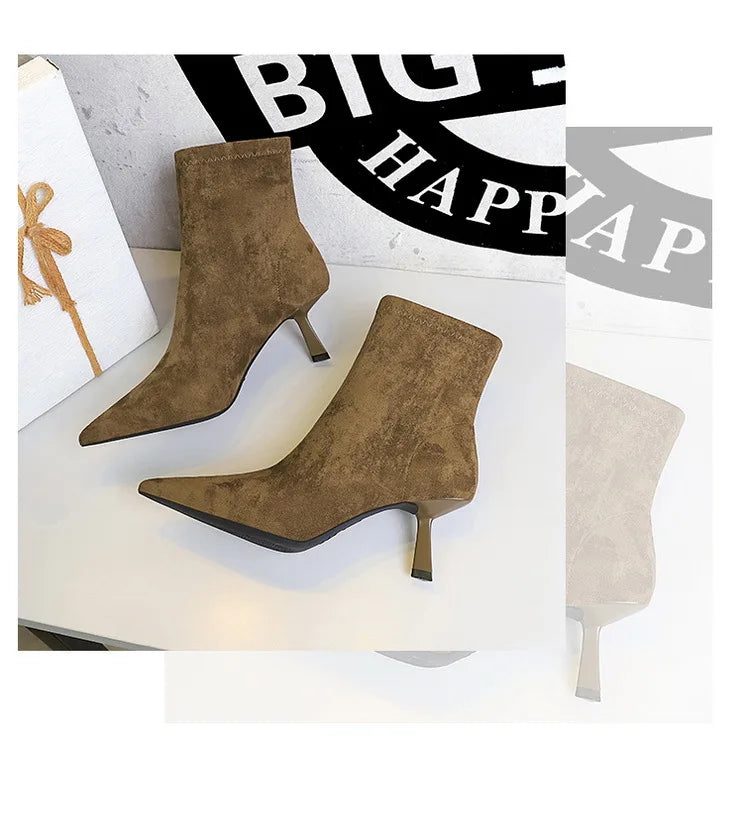 Suede Pointy Toe Sock Stiletto Boots