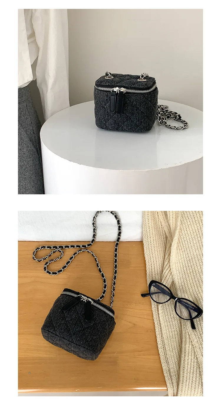 Mini Denim Crossbody Bag with Chain Strap for Women