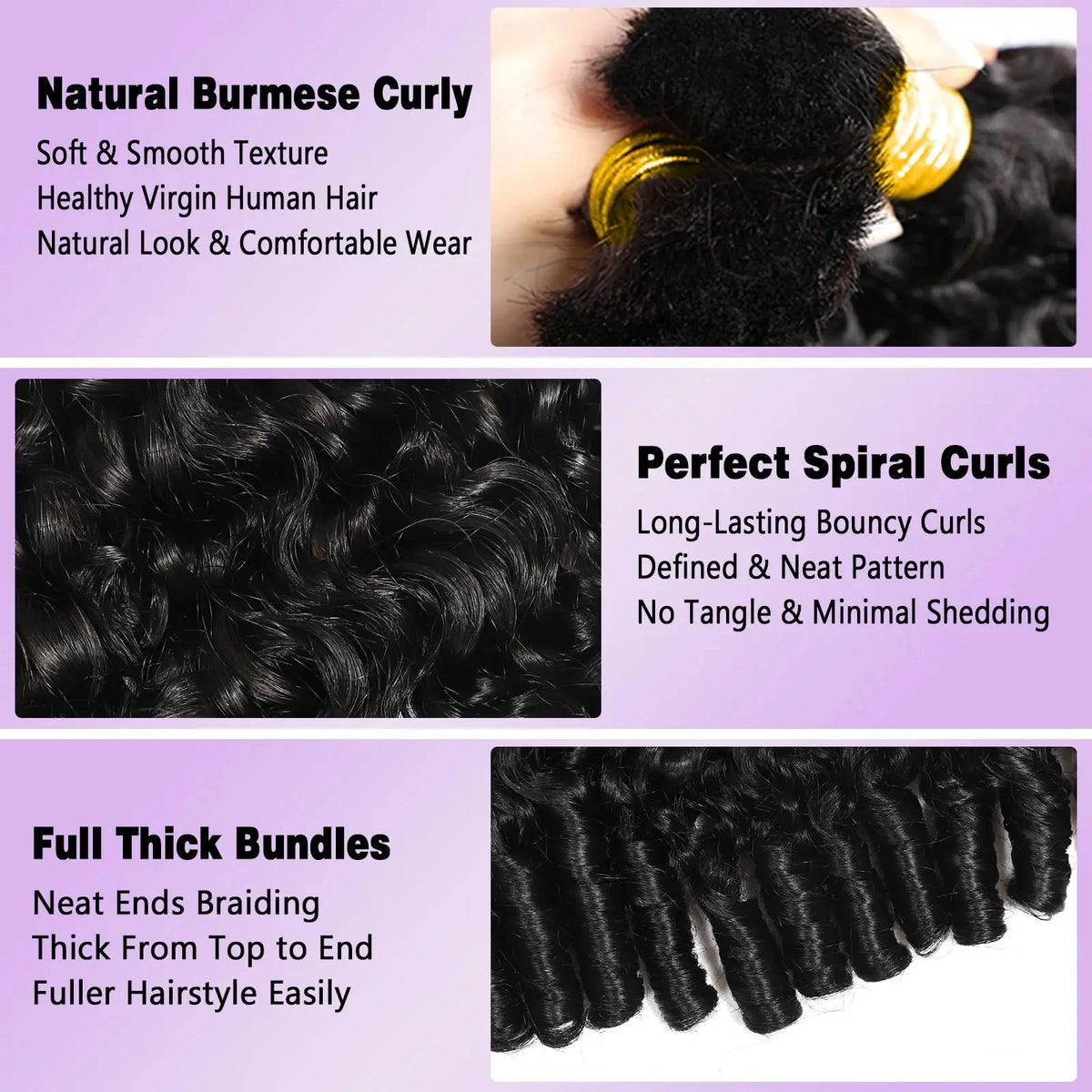 Natural Burmese Curly Human Hair Braiding Extensions for Women