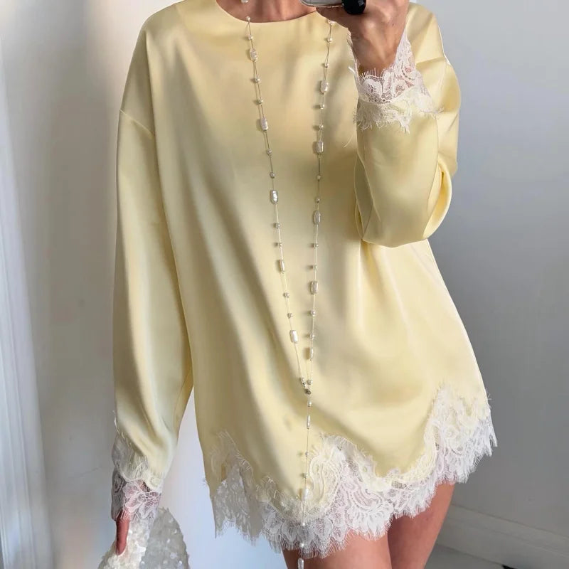 Elegant Lace Patchwork Loose Knee Length Dress for Women