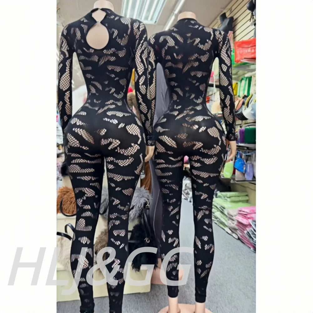 Lace See Through Round Neck Long Sleeve Bodycon One Piece for Women