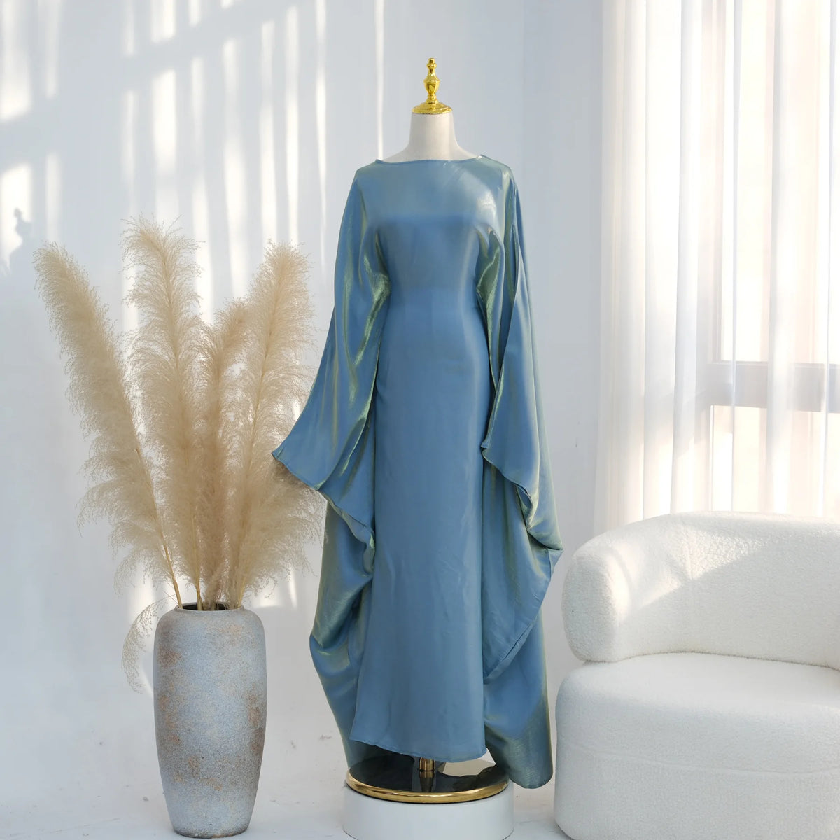 Shiny Loose Ankle-Length Kaftan Maxi Dress for Women