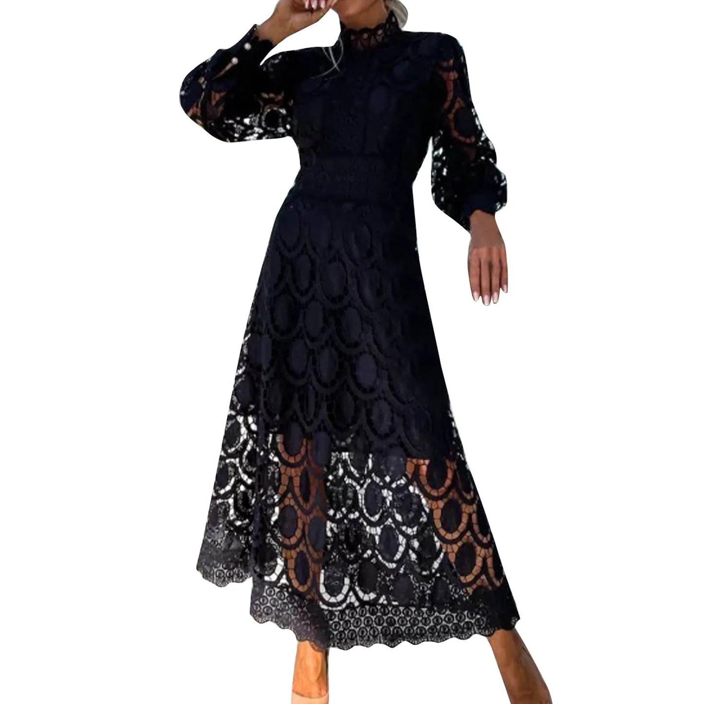 Elegant Lace with Hollow Detailing Maxi Dress for Women