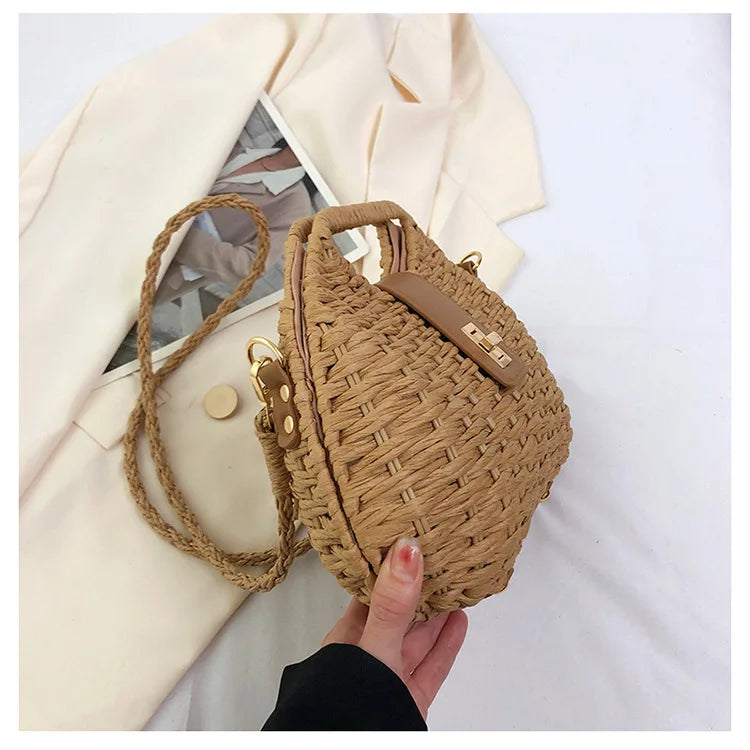 Trendy Handwoven Wicker Straw Shoulder Bag for Women
