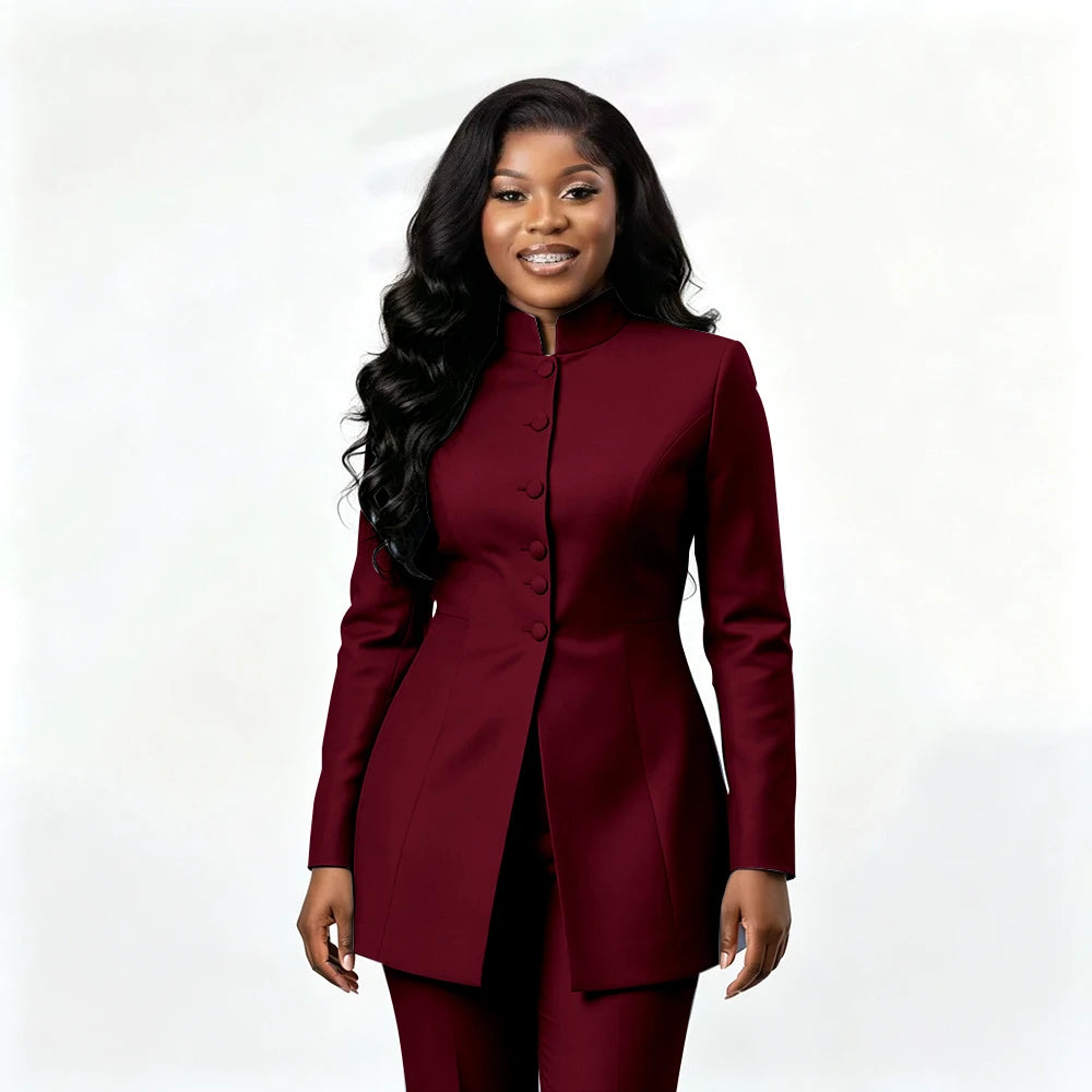 Smart Casual Two Piece Knit Blazer Set with Pants for Women