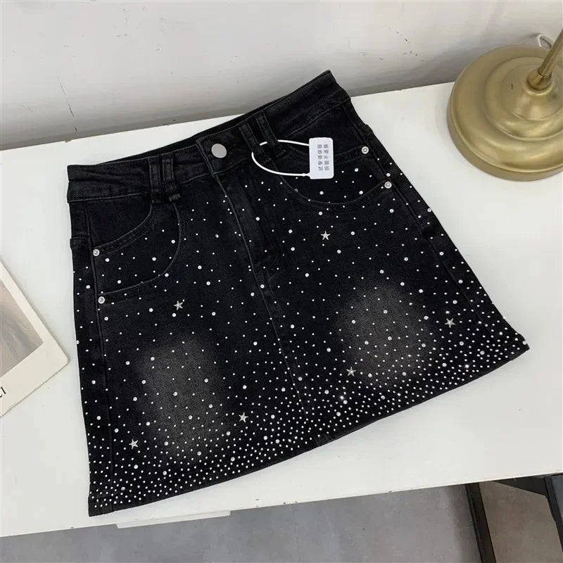 High-Waisted Mini Dress With Rhinestone Embellishments Sensible Design Denim Skirt For Women New Summer Style #17