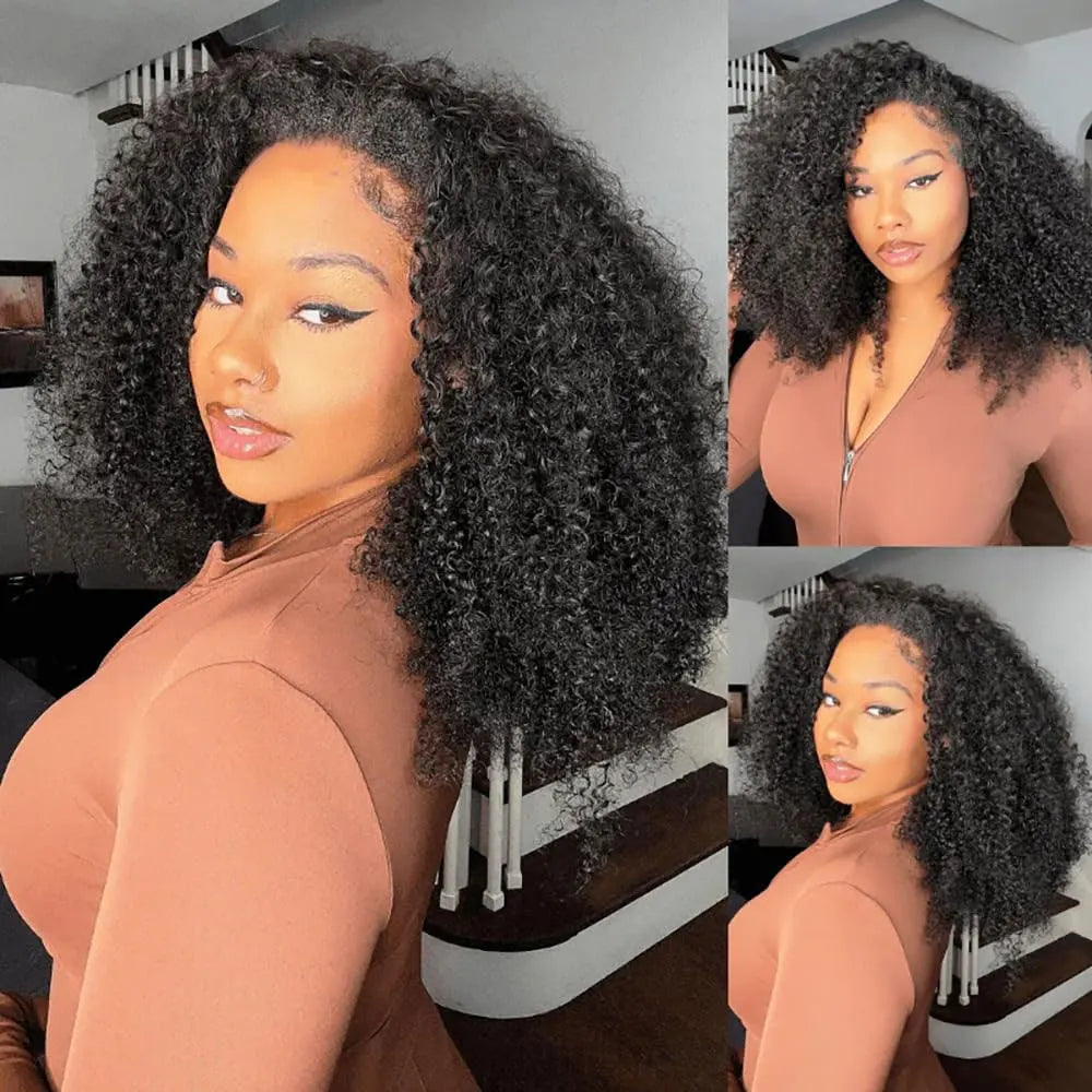 Long Remy Kinky Curly Human Hair Half Wig for Women
