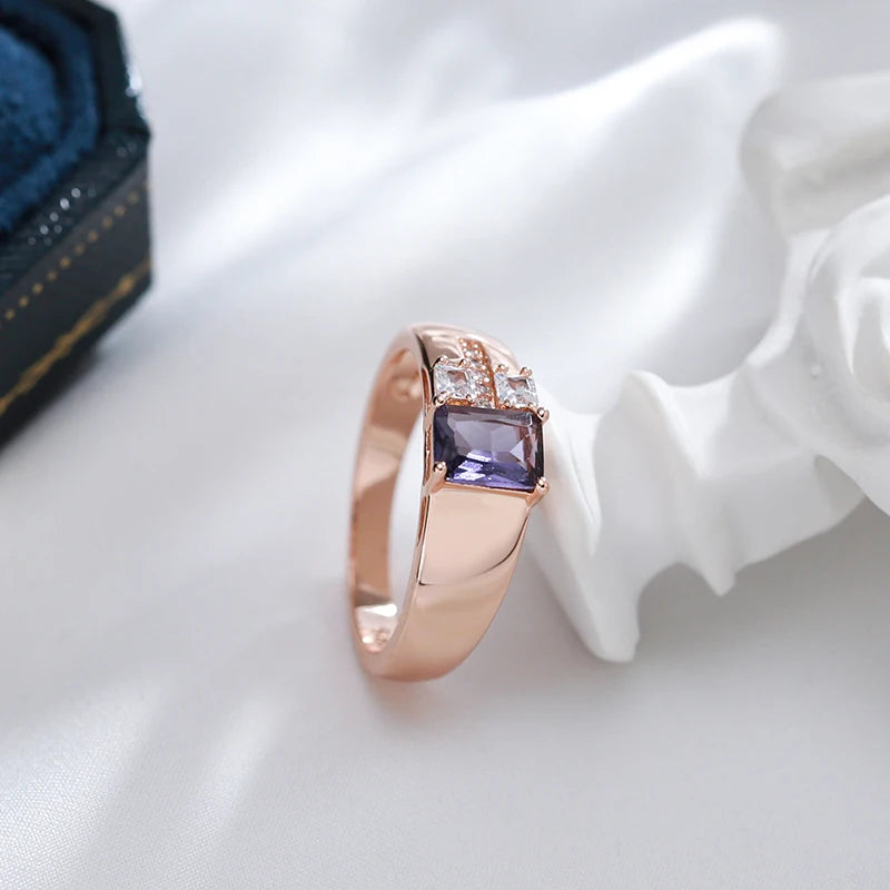 Purple Square Zircon Rose Gold Tone Ring for Women