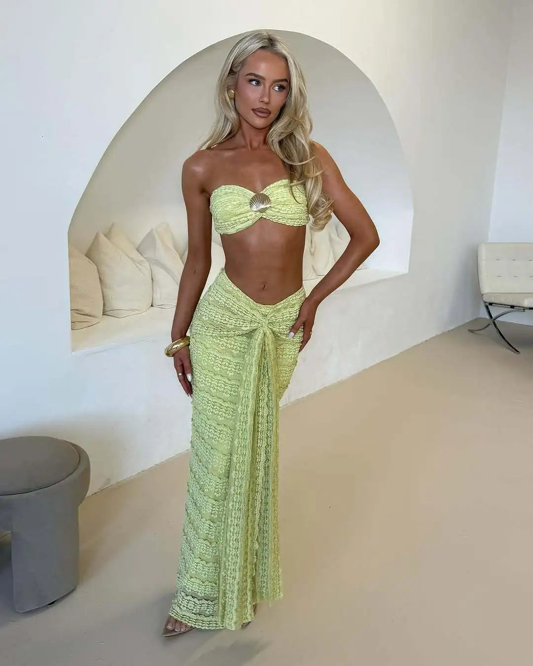 Lace Detail Strapless Two Piece Swim Set for Women