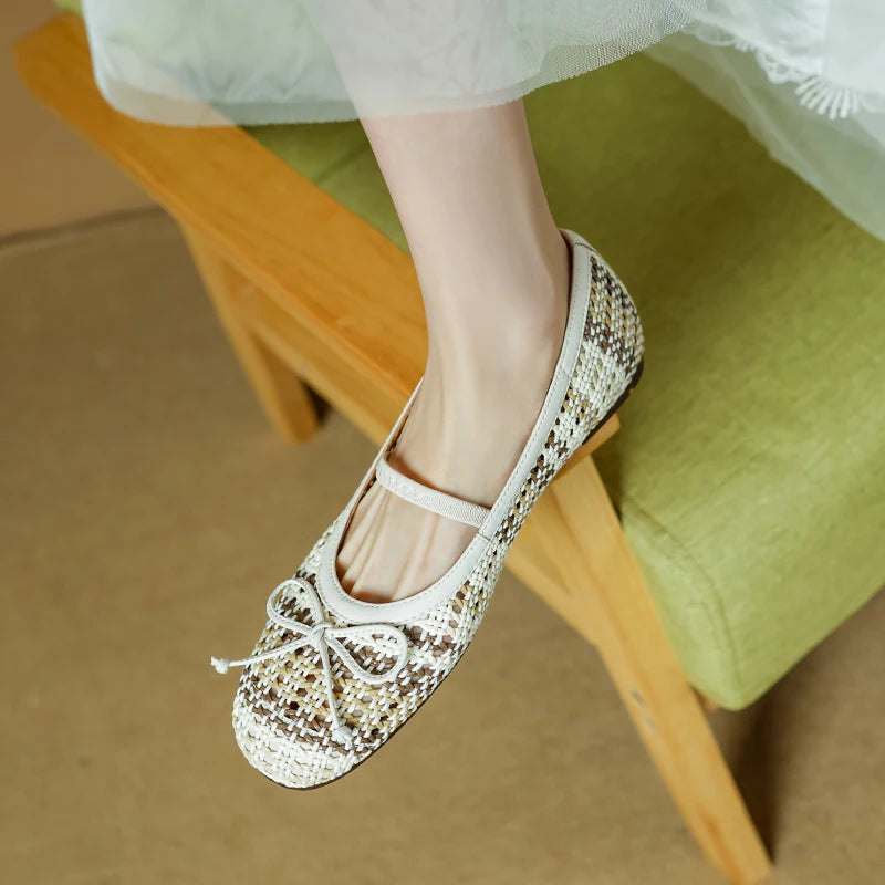 All Day Comfort Textured Woven Bowtie Ballet Flats for Women