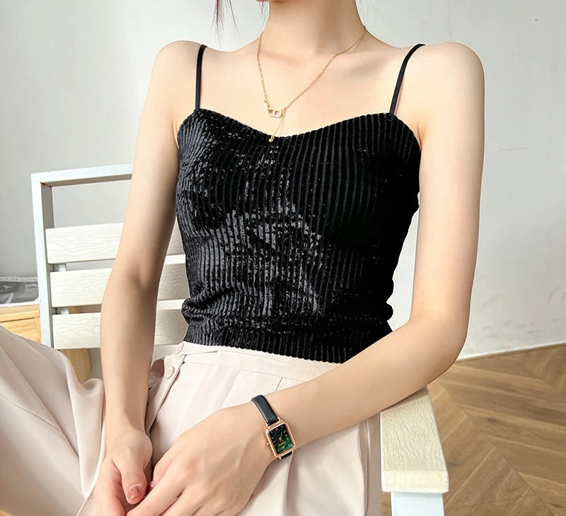 Knit Crop Tops for Women Sleeveless Sexy Vests New Spring Summer 2025 Backless Off Shoulder with Bra Pad Slim Casual Tank Camis