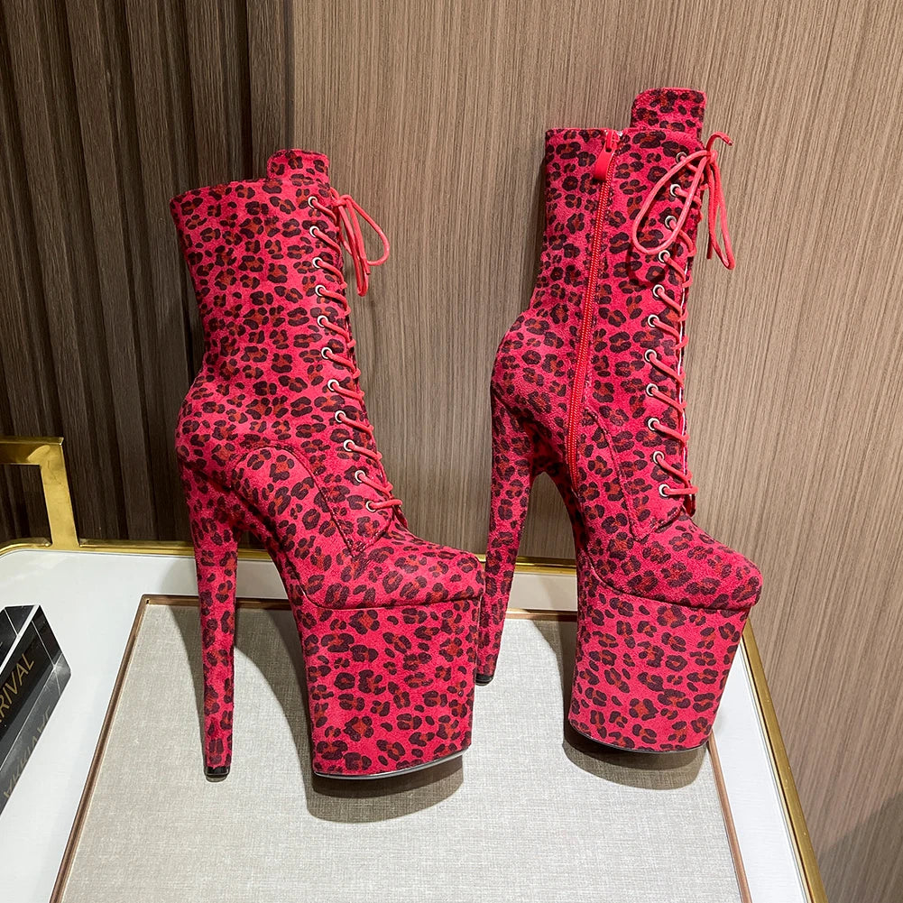 Leopard Print Suede Ankle Boots With Zipper Straps for Women