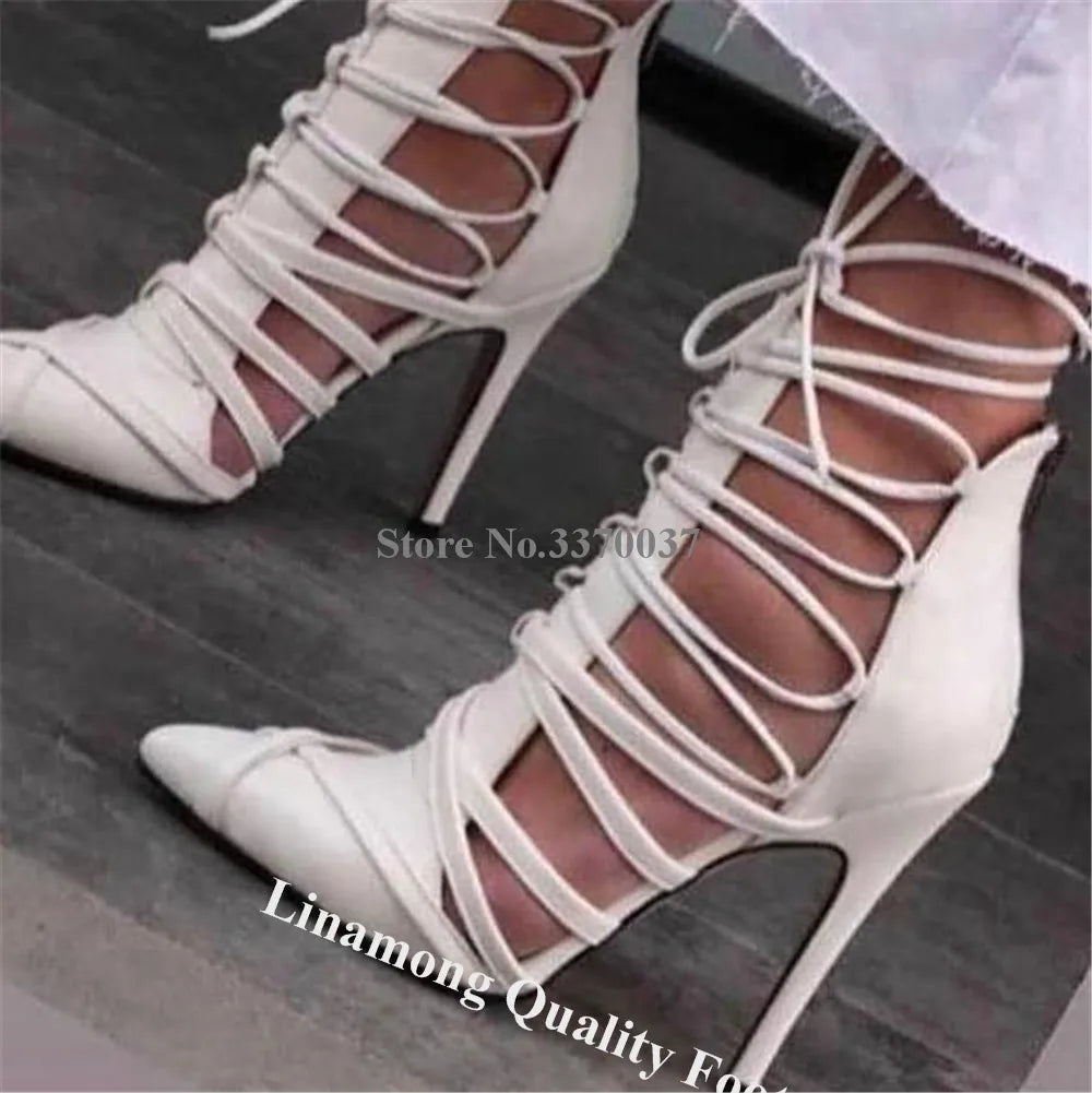 Pointed Toe Suede Lace Up High Heel Dress Pumps For Women
