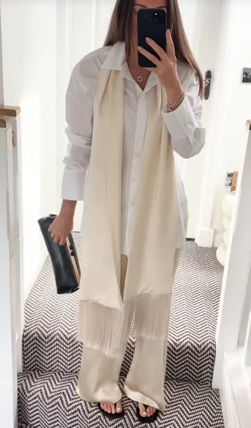 Chic Fringe Tassel Satin Waist Bag With Flowing Strap for Women