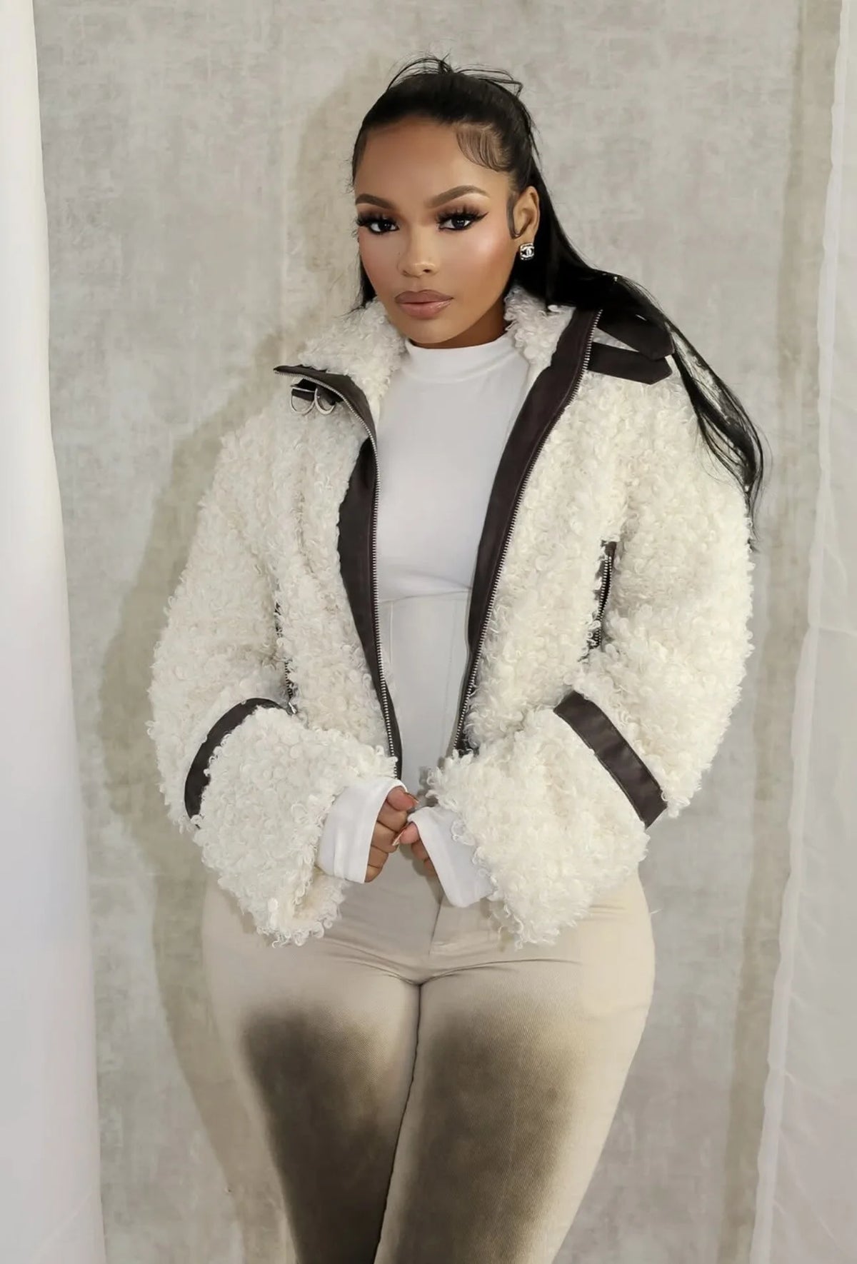 Winter Faux Fur Patchwork Leather Jacket for Women