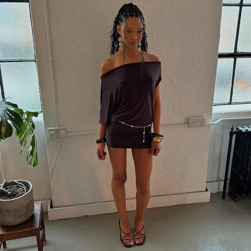 BOOFEENAA Asymmetrical Off Shoulder Mini Dresses 2025 Woman Clothes Fashion Sexy Summer Dress C77-BB20