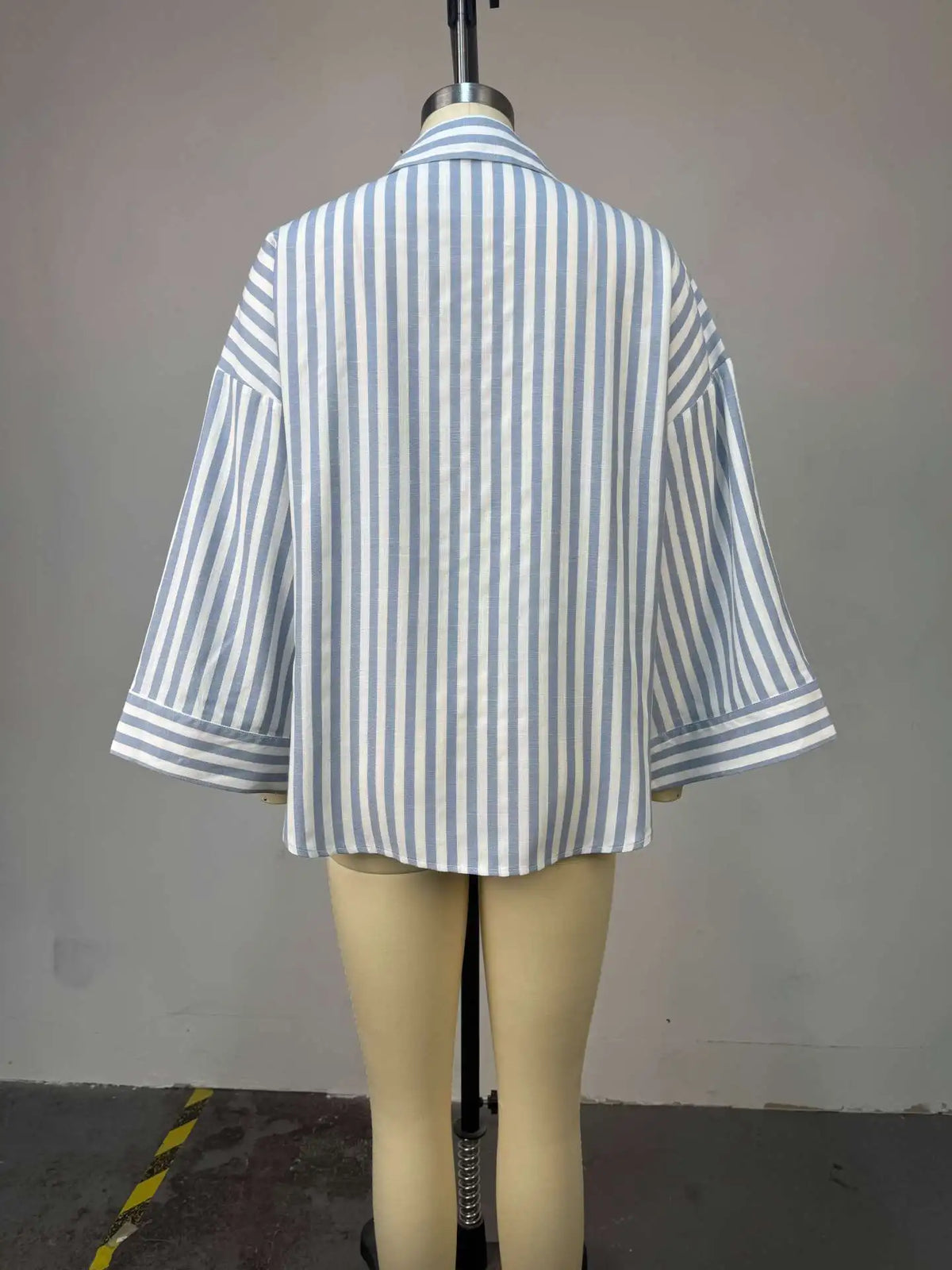 Striped Long Sleeve Turn Down Collar Blouse Shirt for Women