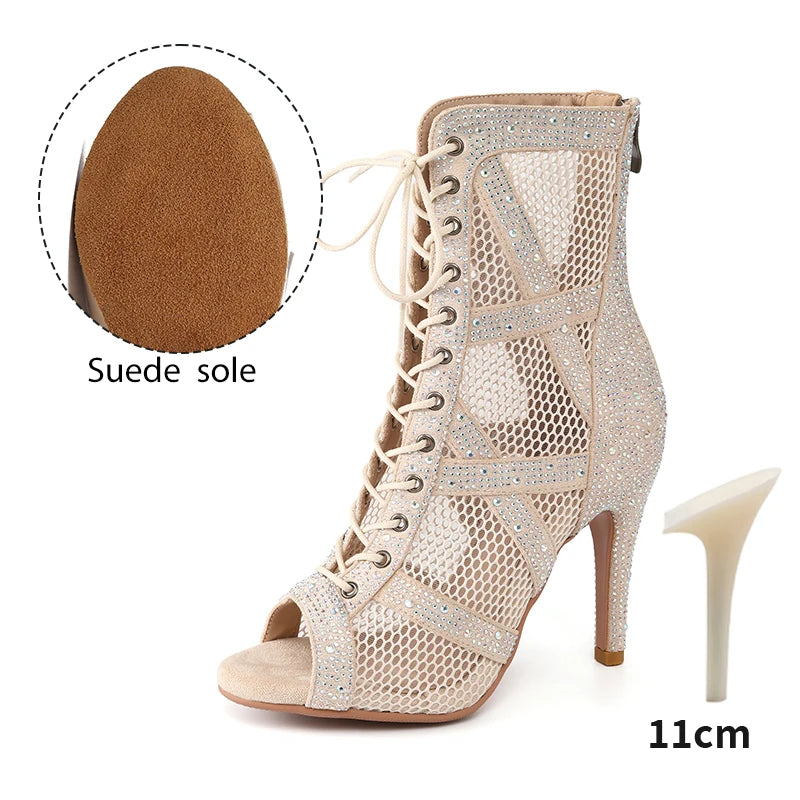Rhinestone Stiletto Latin Dance Ankle Boots for Women