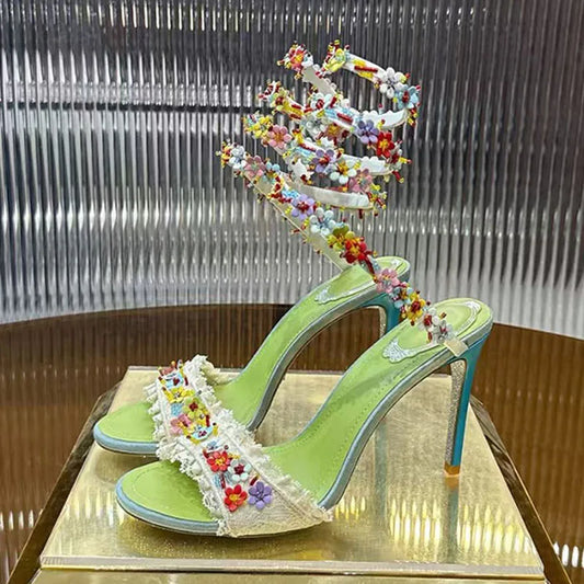 Floral Lace Stiletto Sandals