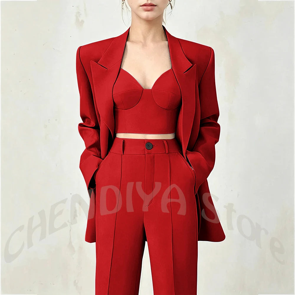 Business Casual Women's Suit Two Piece Peaked Lapel Stylish Double Breasted Formal Outfit Female Jacket Pants Customized