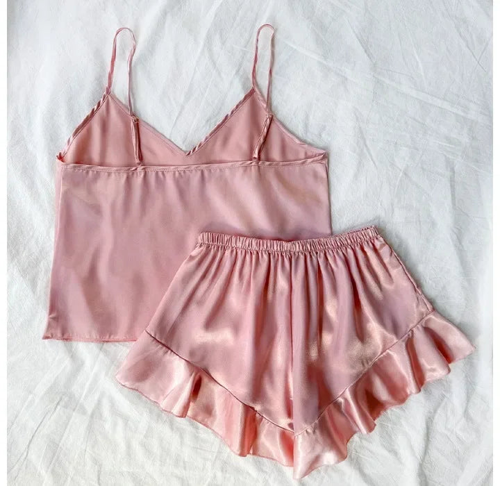 Two Piece Sets Womens Outifits Sexy Backless Camisole Shorts Thin Home Wear Fashion and Simple Pajamas Suit Y2k Summer 2024 New
